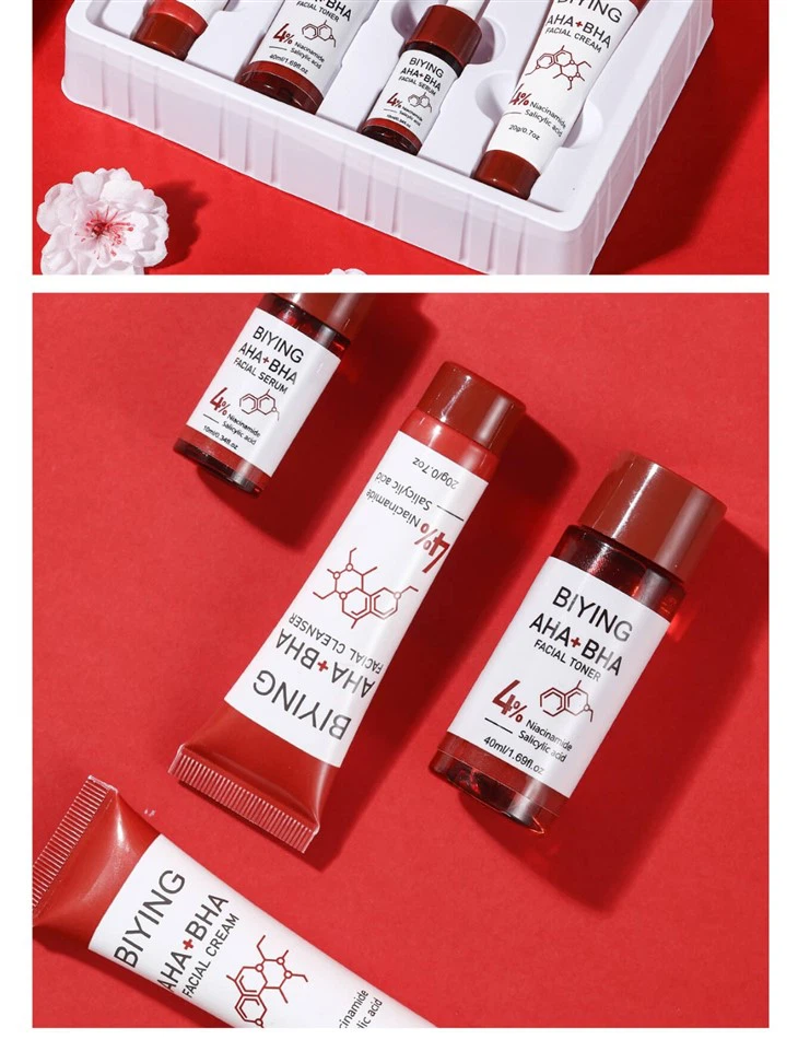 AHA+BHA Oil Control Skincare Set Anti Acne Cosmetics 4 Piece Facial Care Set